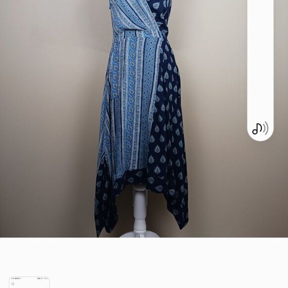 ANTHRO MEAVE Boho Blue Paisley Patterned Hi Low Sharkbite Hem Dress SIZE 0P - Picture 7 of 11